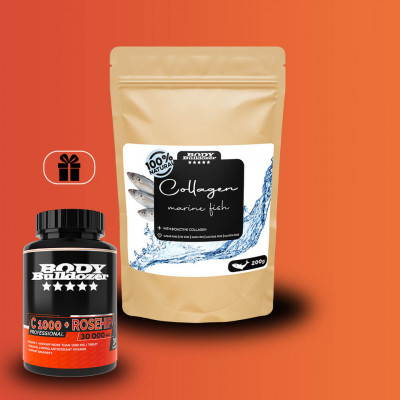 Natural 100% Marine Fish Collagen 200 g + C 1000 Rosehip 30 tabl - BodyBulldozer