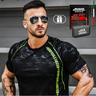 Triko DIABLO 211 černé camo + Krabička na tablety + Best Whey 45g - BodyBulldozer